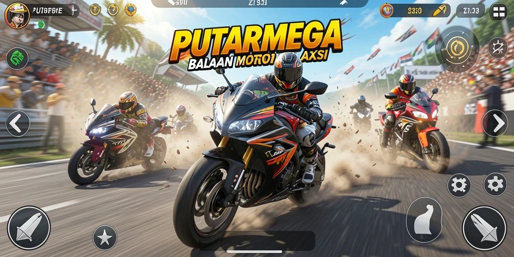 Tampilan seru gameplay balapan motor di PUTARMEGA.