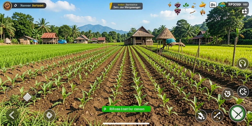 Tangkapan layar gameplay RP6789 yang menunjukkan kegiatan pertanian menyenangkan.