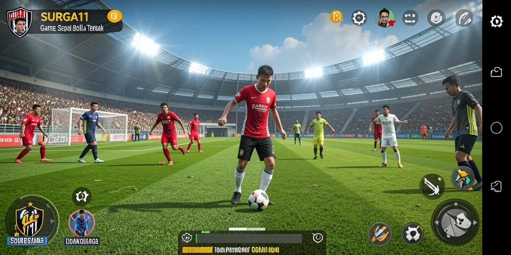 Tampilan gameplay SURGA11 yang mendebarkan dalam aksi sepak bola.
